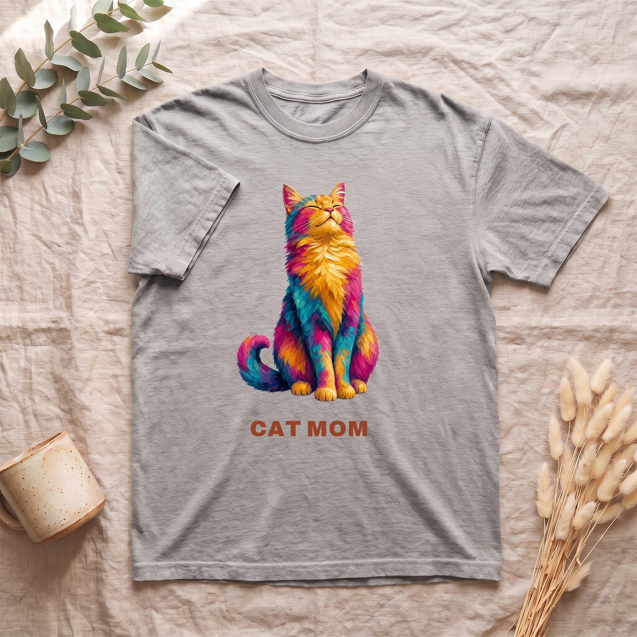Cat Mom Shirt, Vibrant Painterly Cat Tee, Bold Cat Lover Gift, Colorful Cat Owner Sweatshirt