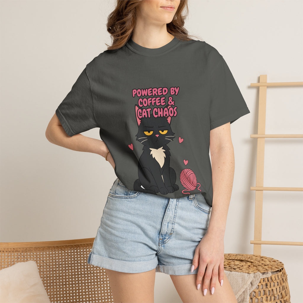 Powered By Coffee and Cat Chaos Shirt, Funny Cat Mom Coffee Tee, Cat Lover Gift, Cat Owner Sweatshirt