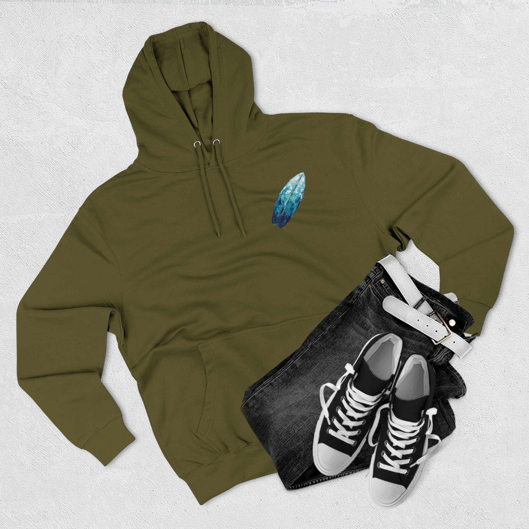 Surf Dog Hoodie — Cute White Dog Riding a Blue Surfboard Pullover