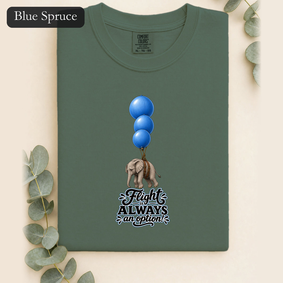 Blue Balloons Elephant illustration Shirt | Flight Always inspired quote