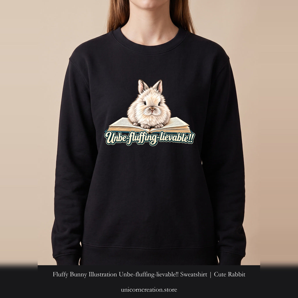 Fluffy Bunny Illustration Unbe-fluffing-lievable!! Sweatshirt | Cute Rabbit Crewneck