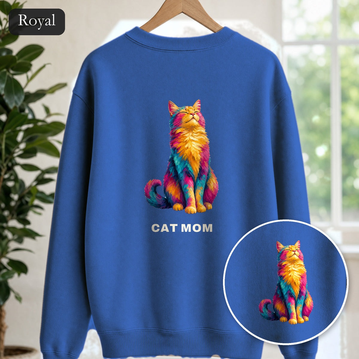 Cat Mom Shirt, Vibrant Painterly Cat Tee, Bold Cat Lover Gift, Colorful Cat Owner Sweatshirt