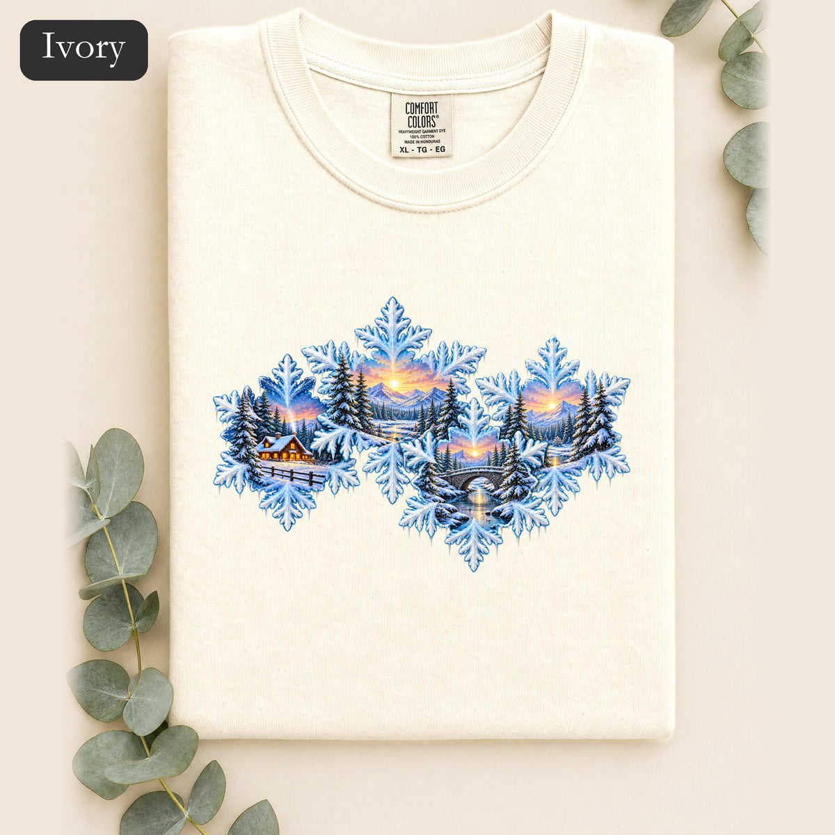 Snowflake Scenic Sunset Shirt | Winter Lake Landscape