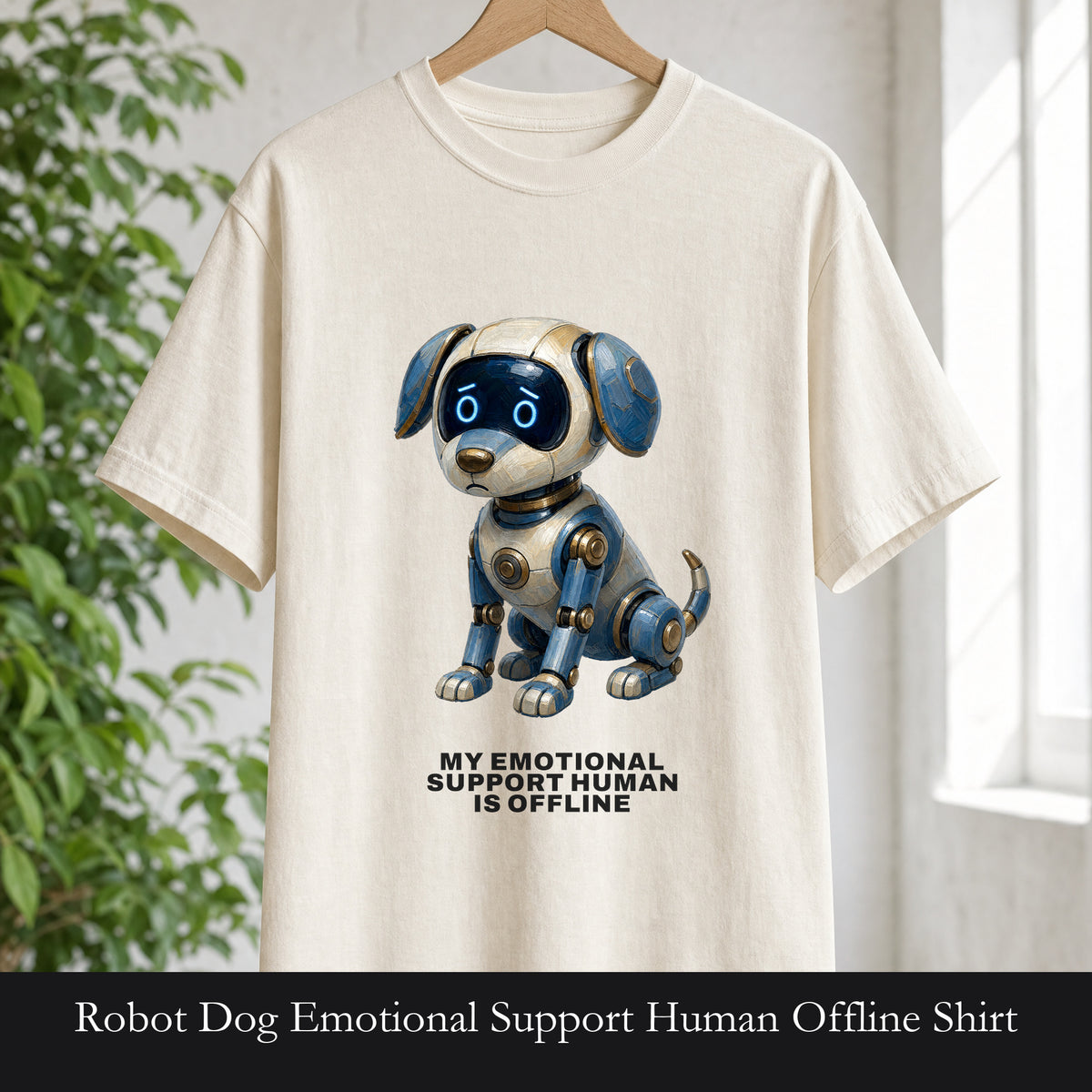 Robot Dog Emotional Support Human Offline Shirt, Funny AI Dog Tee, Tech Programmer Gift, Sci-Fi Humor Sweatshirt