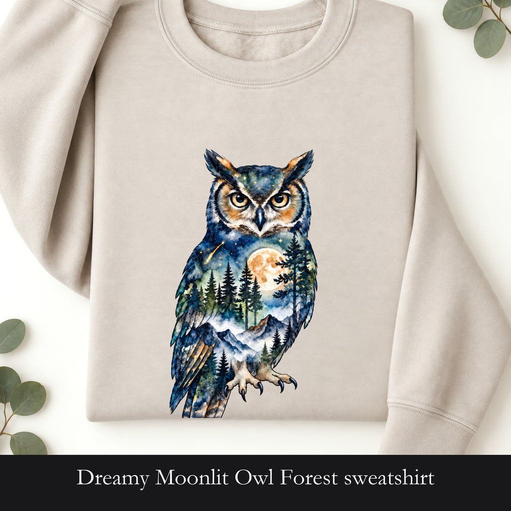 Dreamy Moonlit Owl Forest sweatshirt | Owl Moon Crewneck
