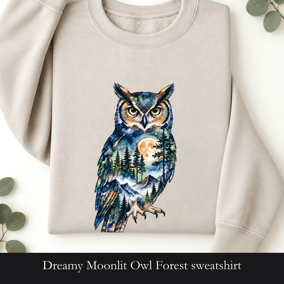 Dreamy Moonlit Owl Forest sweatshirt | Owl Moon Crewneck
