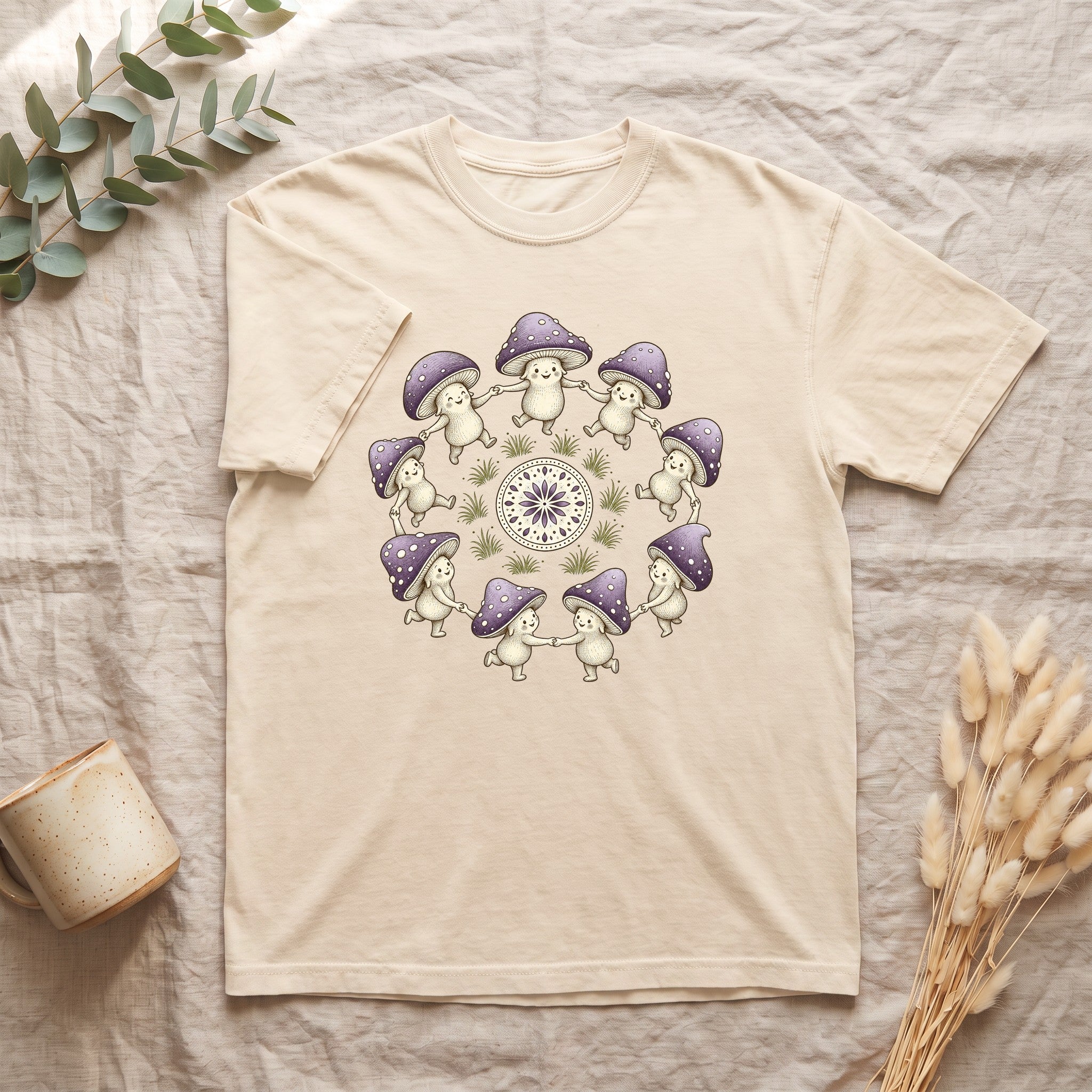 Cottagecore Mushroom Shirt, Lavender Fairy Ring Tee, Goblincore Nature Gift, Whimsical Mushroom Sweatshirt
