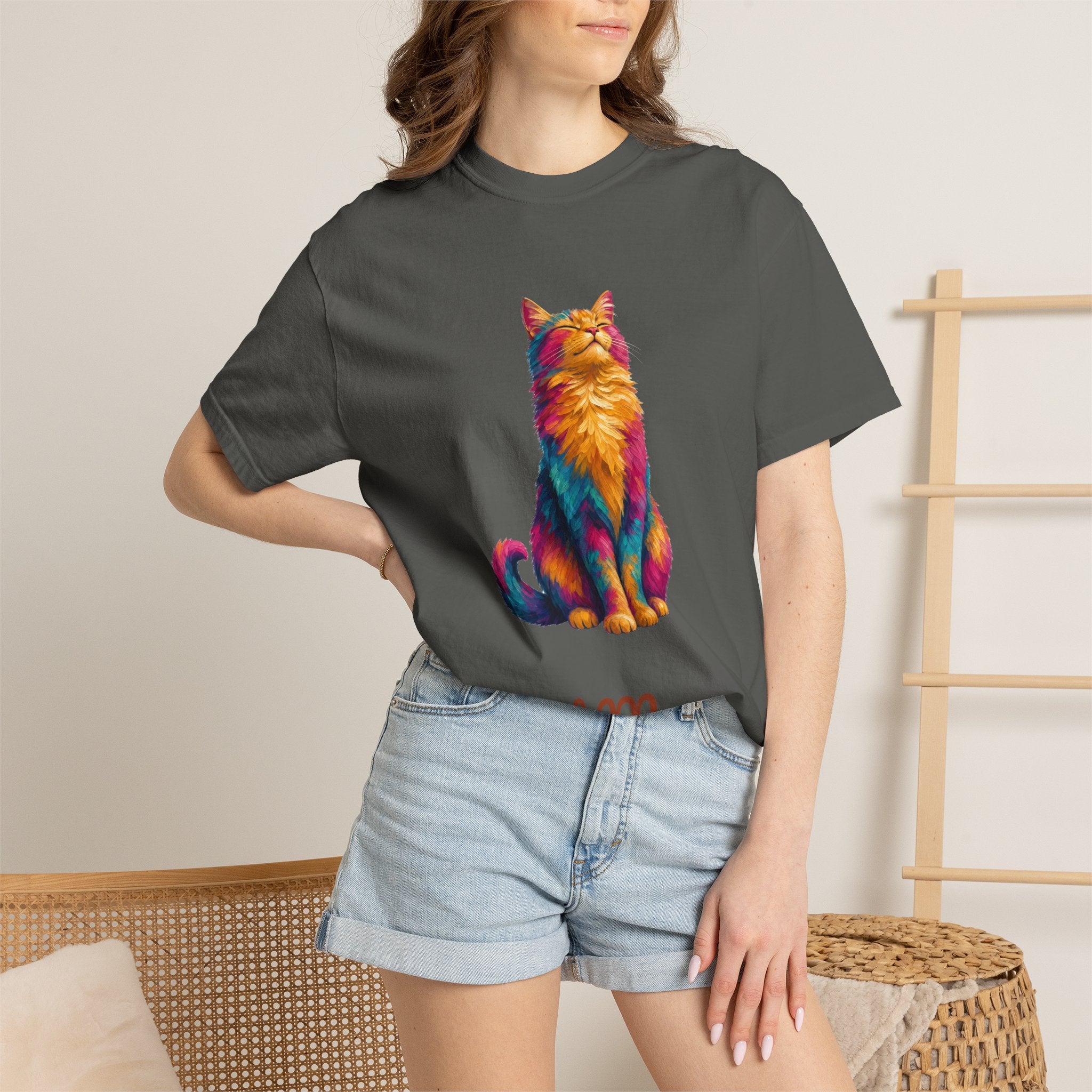 Cat Mom Shirt, Vibrant Painterly Cat Tee, Bold Cat Lover Gift, Colorful Cat Owner Sweatshirt