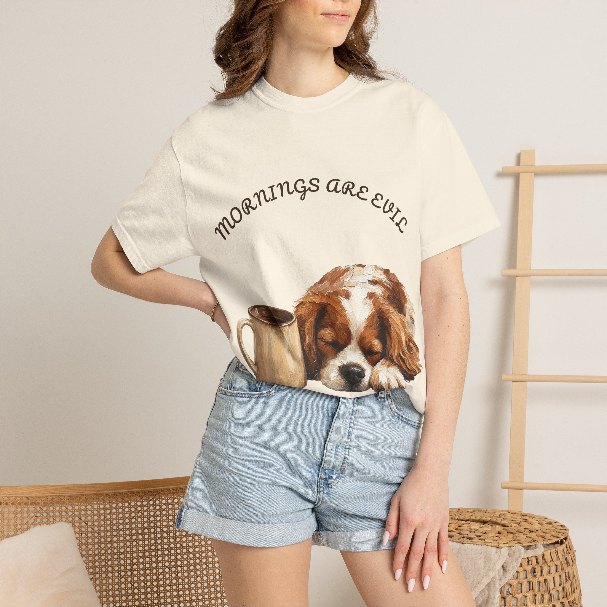 Mornings Are Evil Shirt, Funny Lazy Dog Coffee Tee, Not a Morning Person Gift, Painterly Dog Lover Sweatshirt