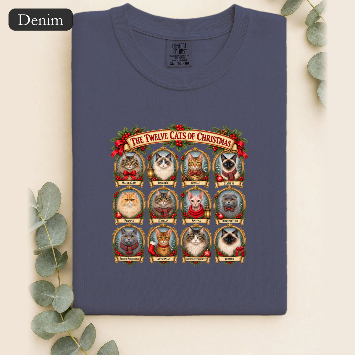 The Twelve Cats of Christmas shirt | holiday cat portrait collage