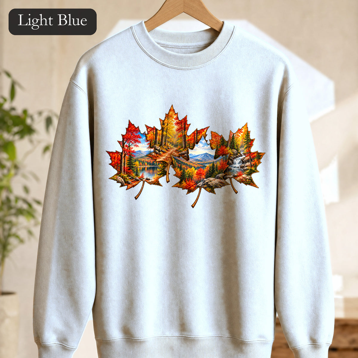 Autumn Maple Leaf Landscape Sweatshirt | Fall Forest Lake Scene