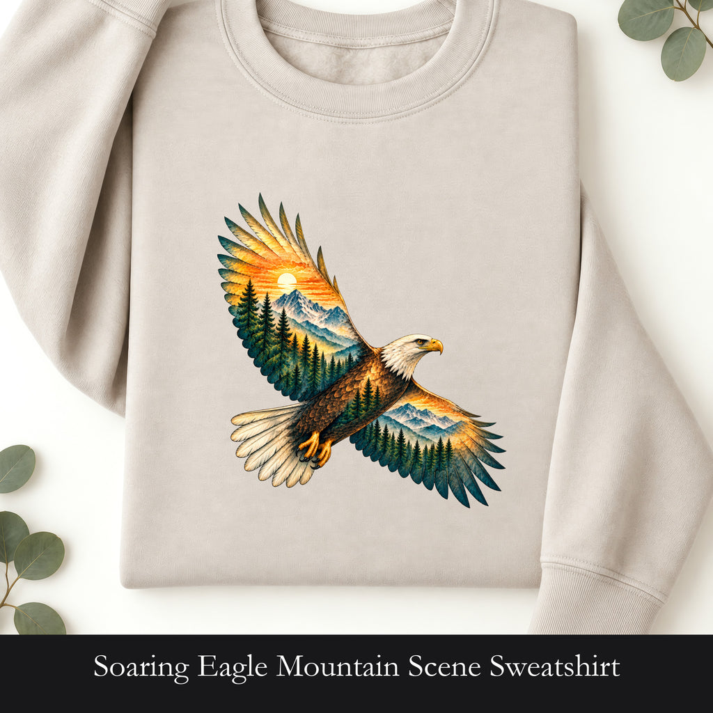 Soaring Eagle Mountain Scene Sweatshirt | Nature Bird Graphic