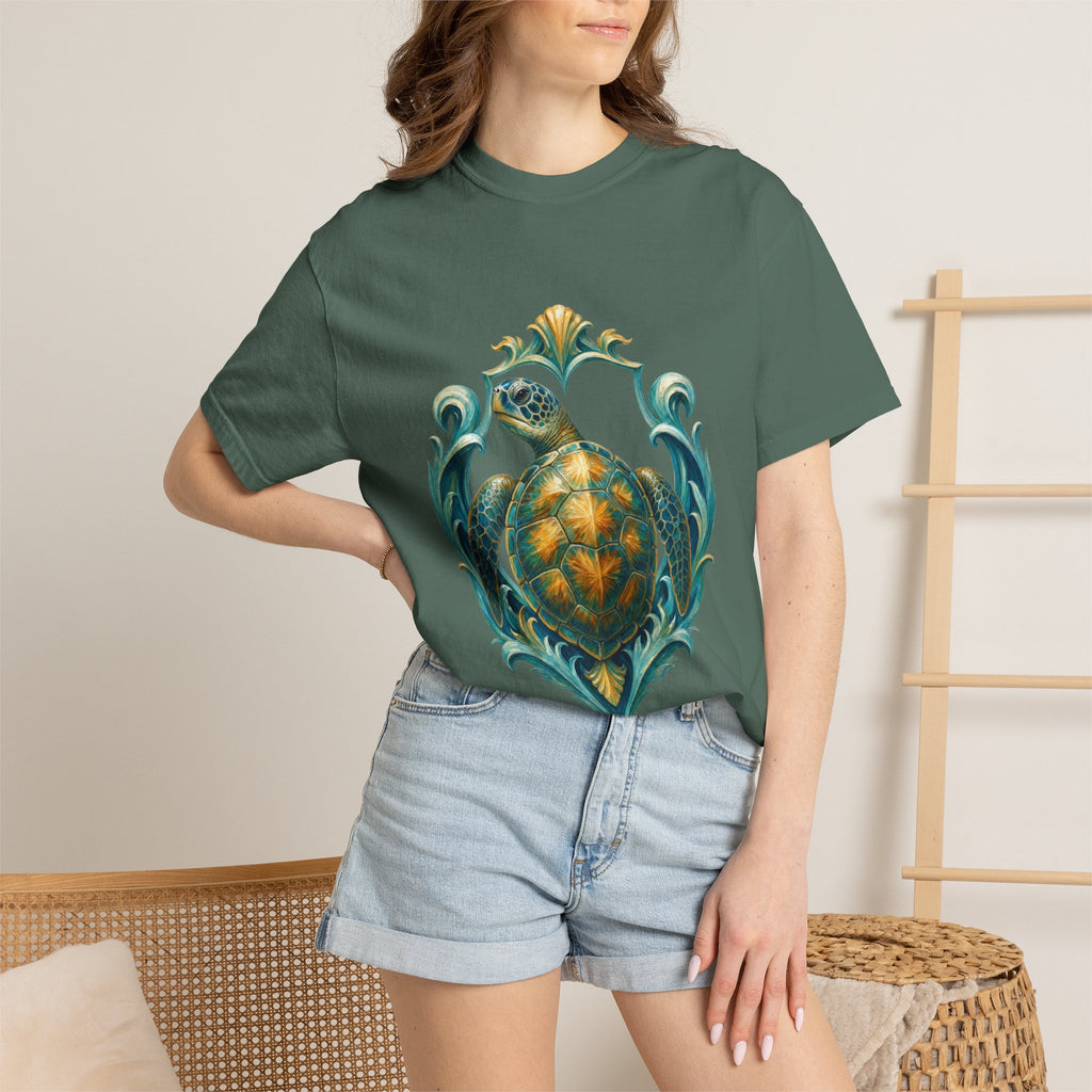 Sea Turtle Long Sleeve Sun Shirt, Painterly Turtle Crest Swim Tee, Beach Ocean Lover Gift, Coastal Swim Sweatshirt