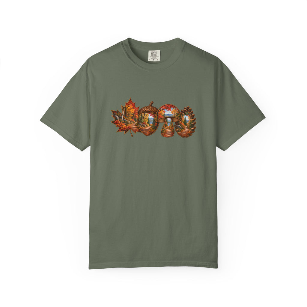 Autumn Lake Scene on Maple Leaves Shirt | Fall Landscape Tee