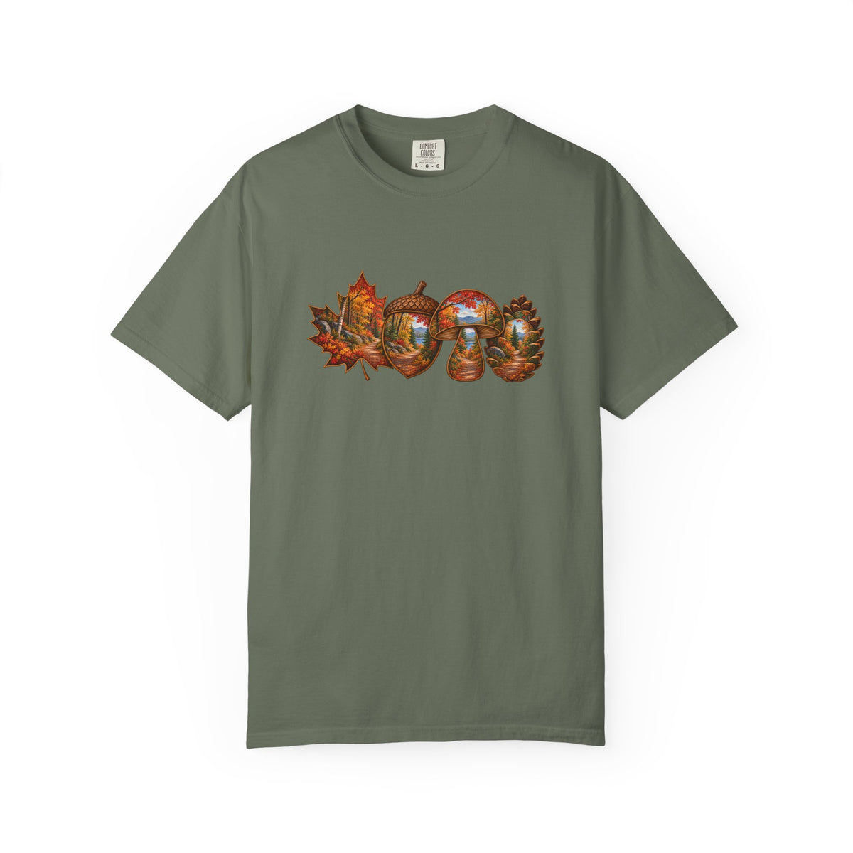 Autumn Lake Scene on Maple Leaves Shirt | Fall Landscape Tee