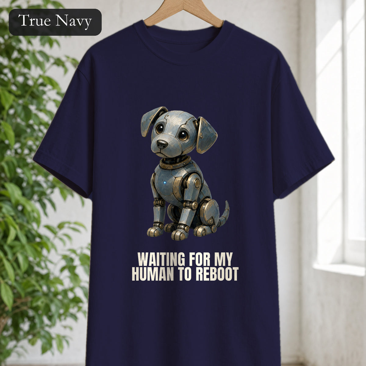 Waiting for My Human to Reboot Shirt, Funny Robot Dog Tee, Tech Programmer Gift, Sci-Fi AI Humor Sweatshirt