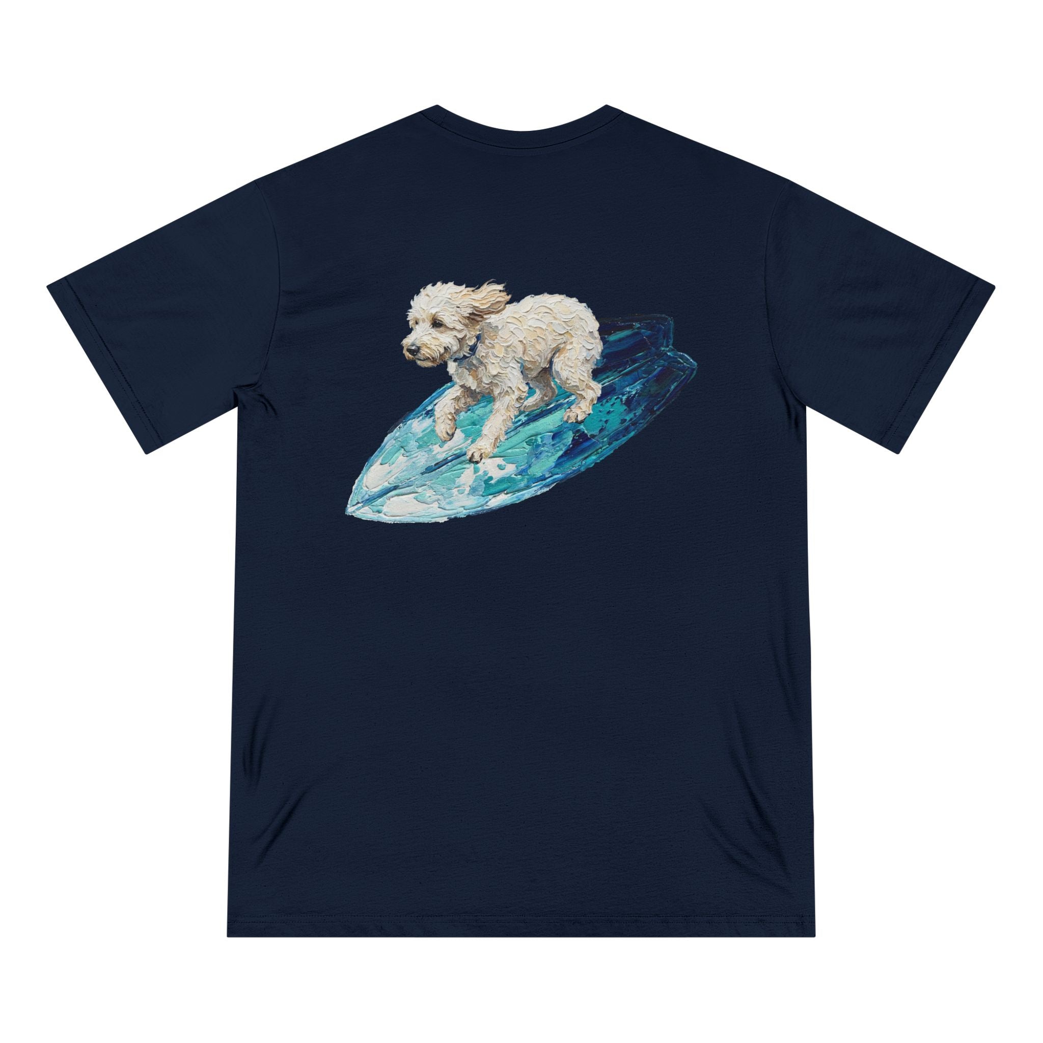 Organic Cotton Surfing Dog T-Shirt — Funny Beach Dog Tee