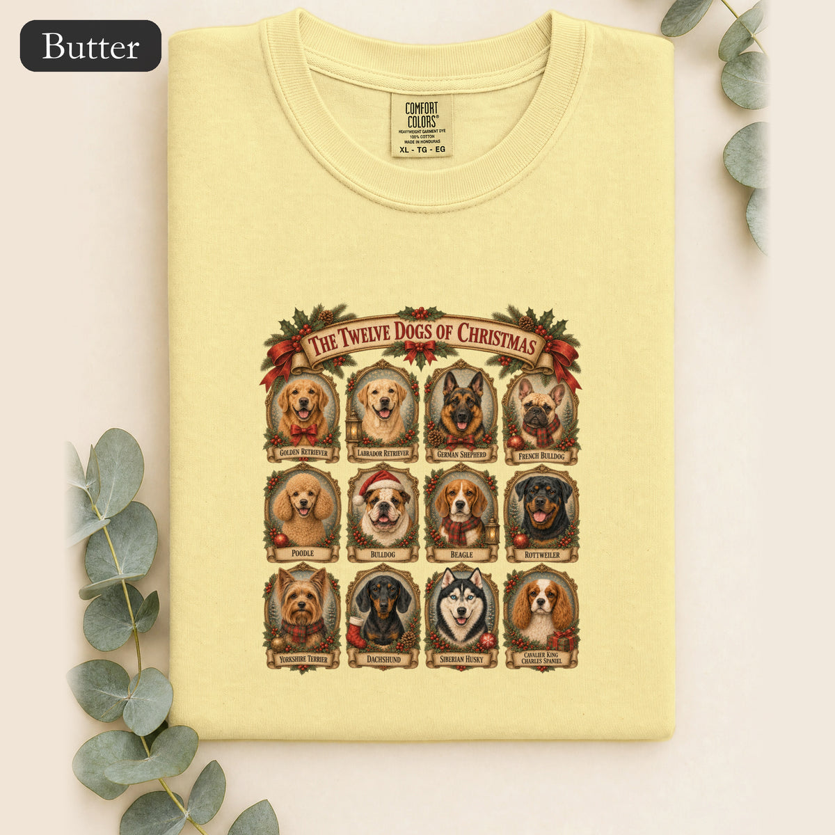 Twelve Dogs of Christmas Shirt | Vintage Dog Portraits Holiday