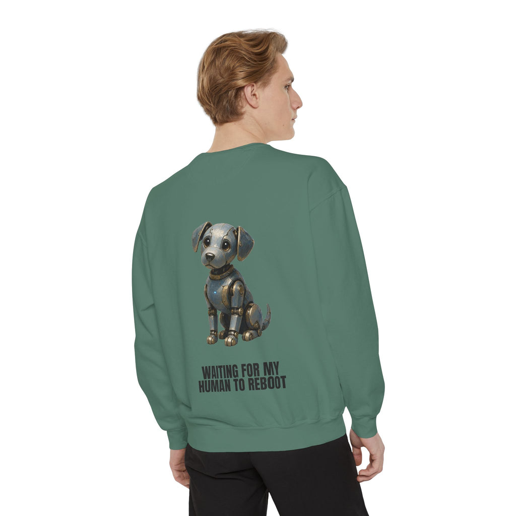 Waiting for My Human to Reboot Shirt, Funny Robot Dog Tee, Tech Programmer Gift, Sci-Fi AI Humor Sweatshirt