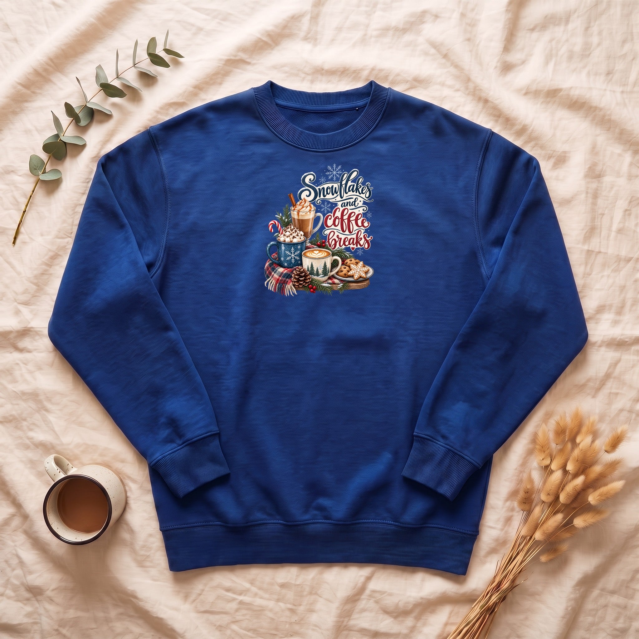 Snowflakes and Coffee Break Sweatshirt | Winter Hot Cocoa Mug Design