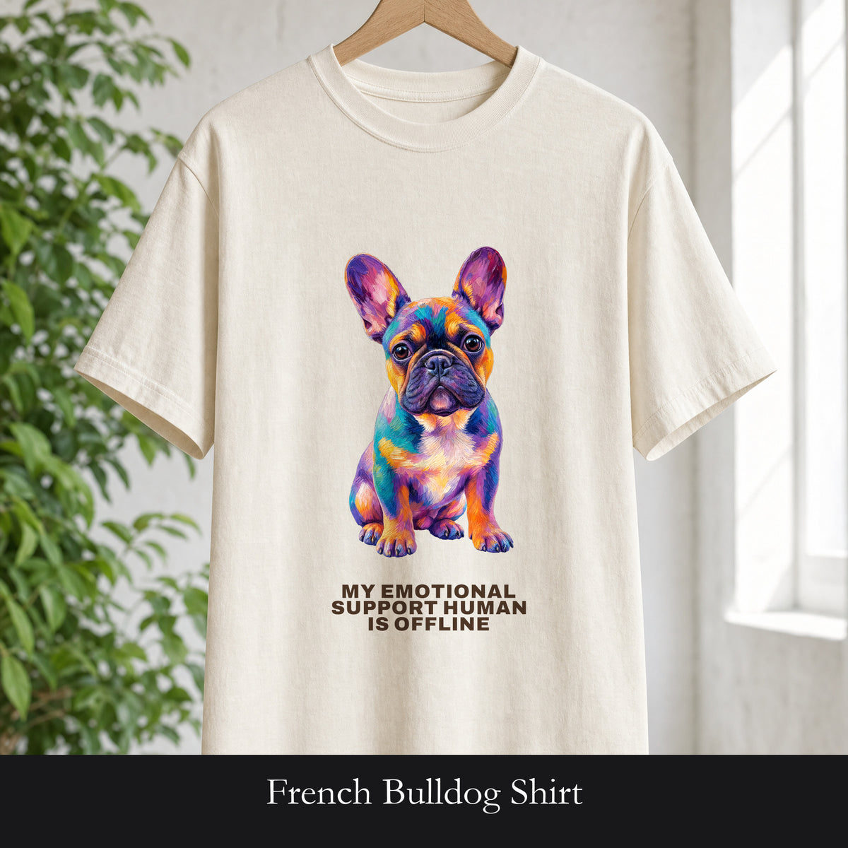 French Bulldog Shirt, My Emotional Support Human Is Offline Tee, Funny Frenchie Dog Mom Gift, Painterly Dog Lover Sweatshirt