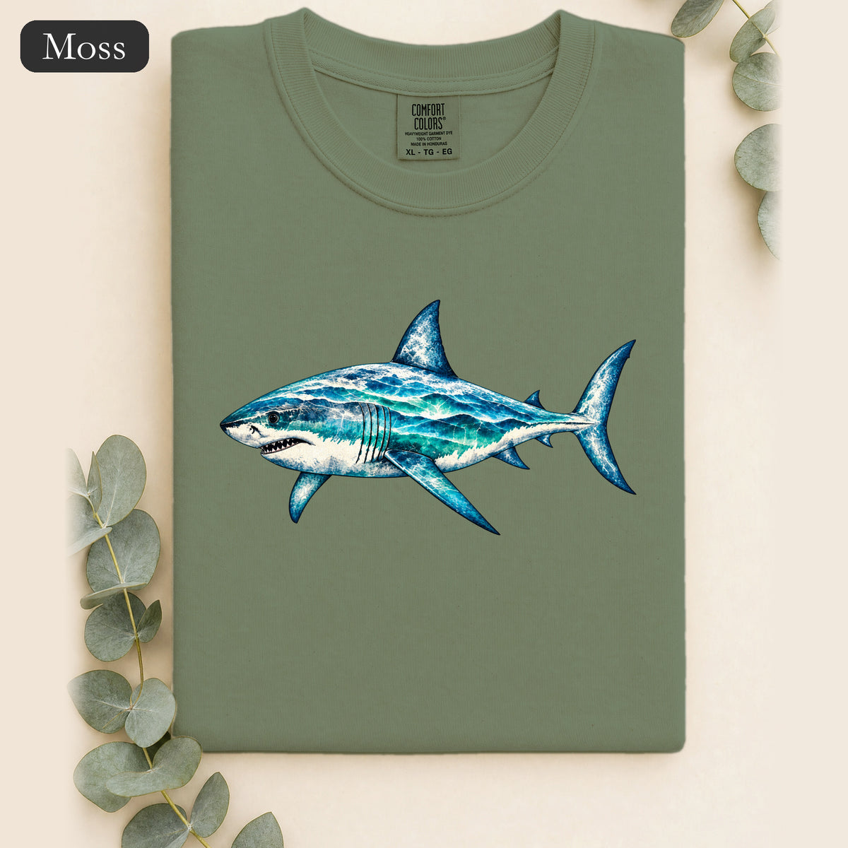 Blue Shark Illustration Shirt | Ocean Marine Art Tee