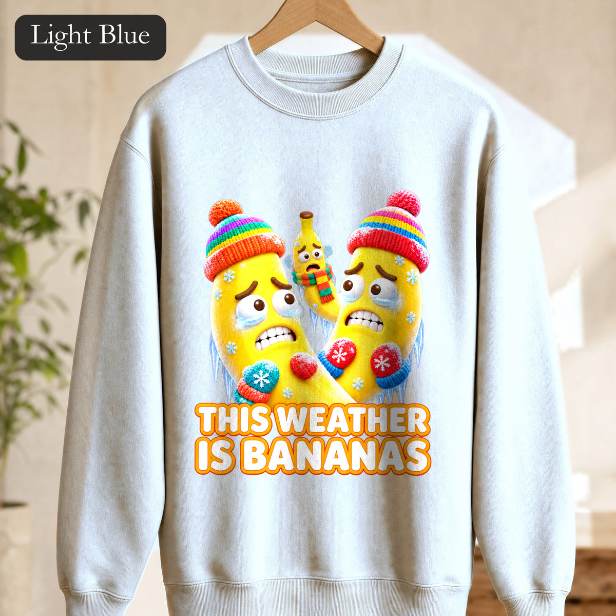 This Weather Is Bananas Sweatshirt, Funny Freezing Banana Crewneck, Winter Fruit Pun Gift, Cold Weather Humor Sweatshirt