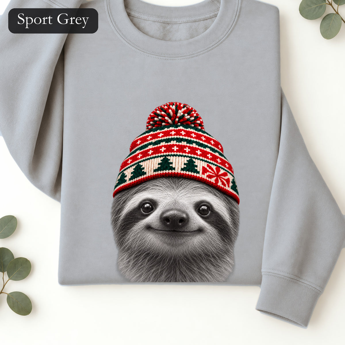 Sloth Wearing Christmas Knit Beanie | Cozy Winter Animal Crewneck