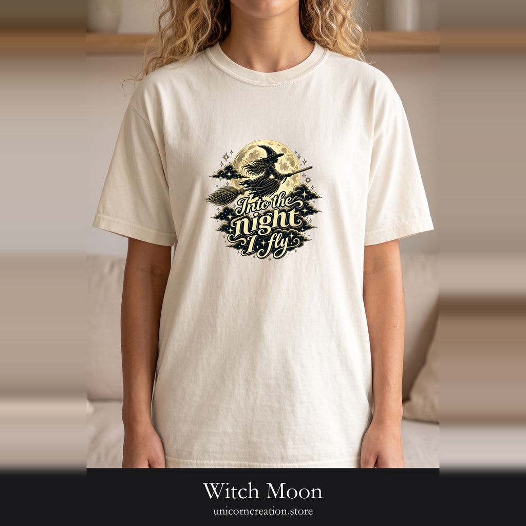 Witch Moon Shirt, Into the Night I Fly, Magical Halloween Tee, Witchy Aesthetic Gift