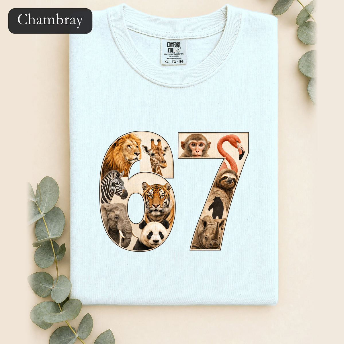 67 Zoo Animals Shirt, Funny 67 Meme Tee, Trendy Animal Number Gift, Giraffe Elephant Lion Sweatshirt