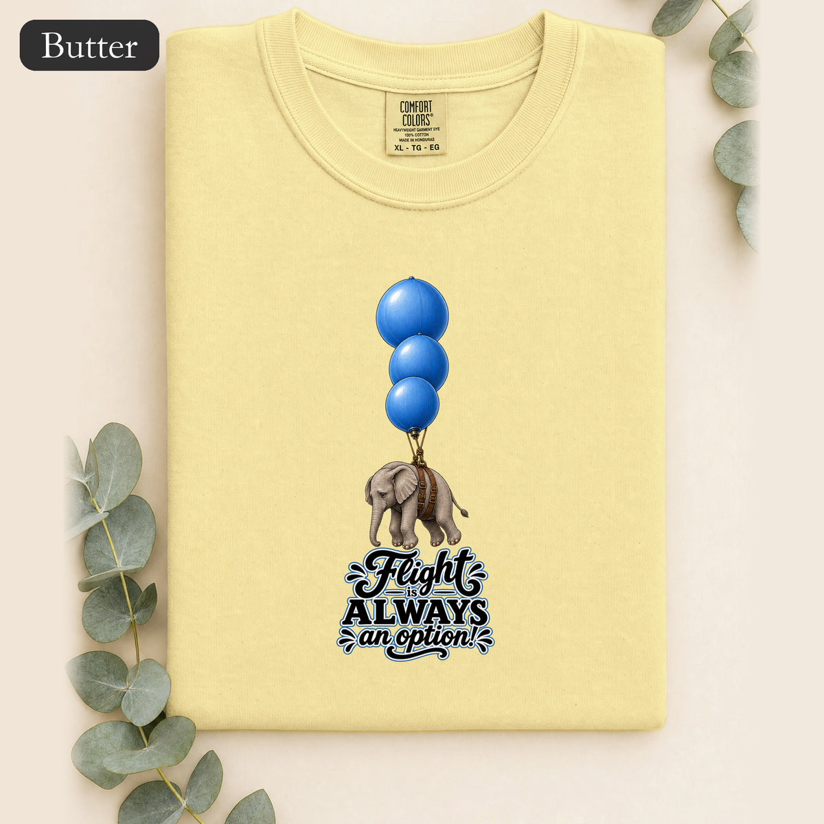 Blue Balloons Elephant illustration Shirt | Flight Always inspired quote