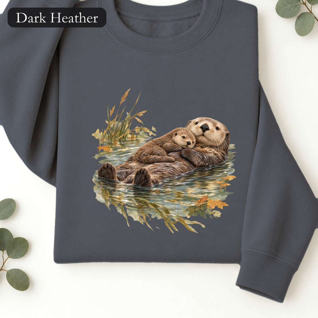 Sea Otter Floating Illustration Sweatshirt | Relaxing Wildlife Art