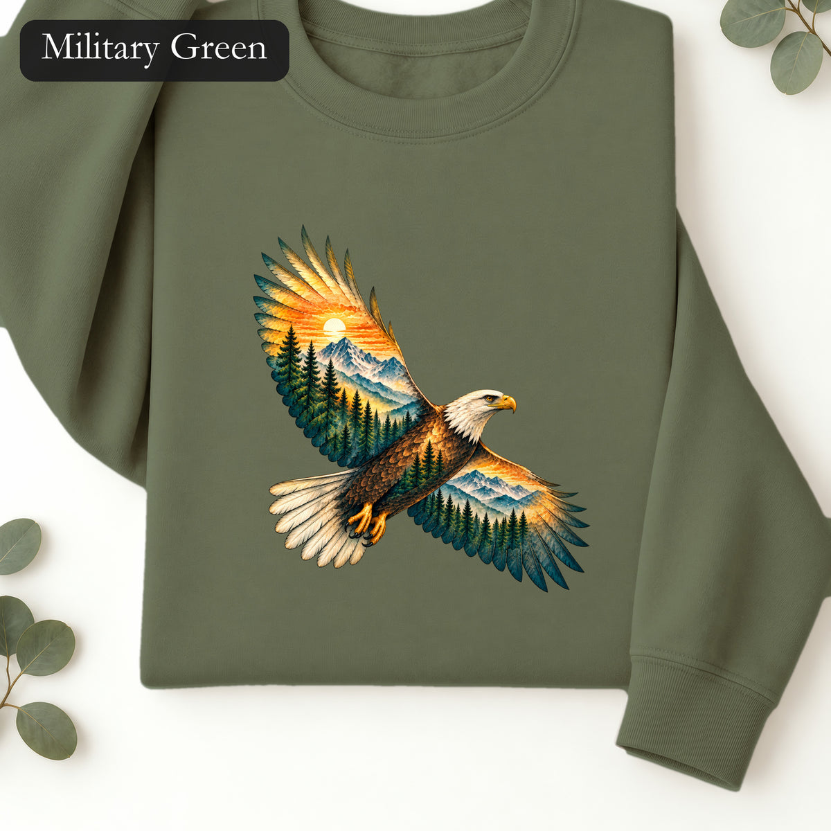 Soaring Eagle Mountain Scene Sweatshirt | Nature Bird Graphic