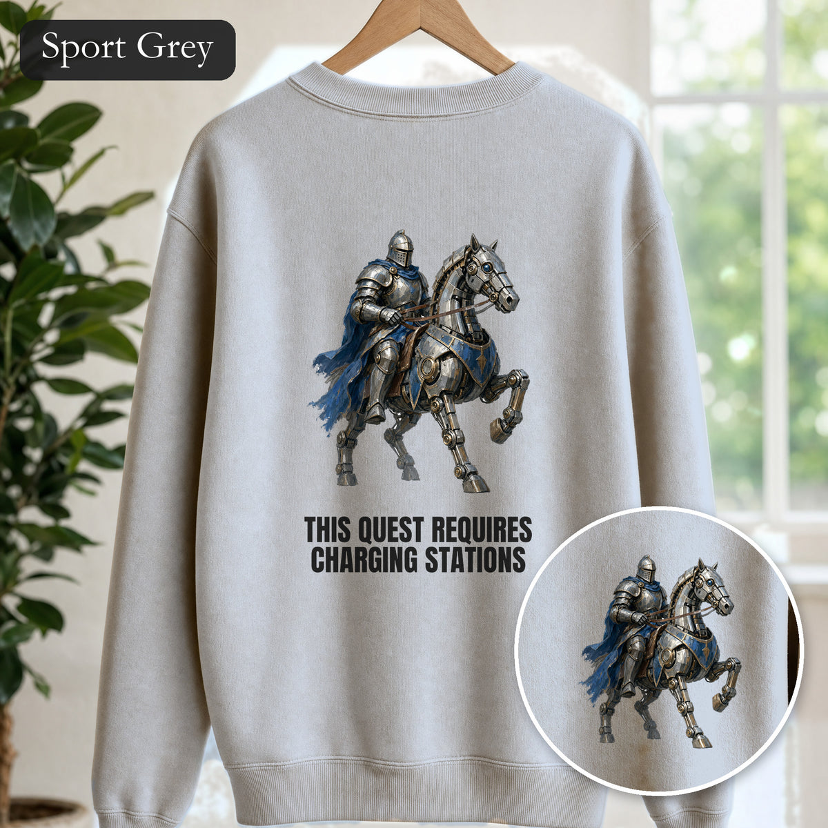 This Quest Requires Charging Stations Shirt, Knight Robot Horse Tee, Funny Gamer Tech Gift, Sci-Fi Fantasy Sweatshirt