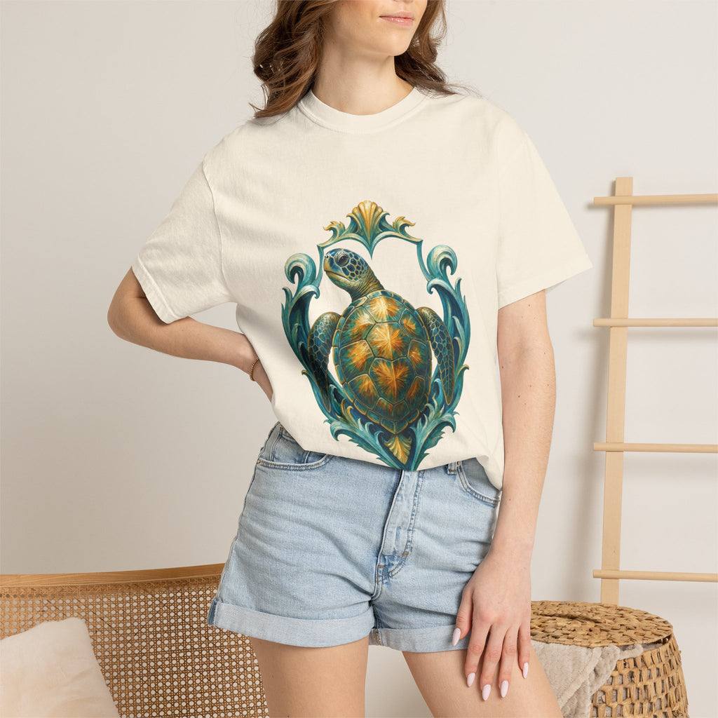 Sea Turtle Long Sleeve Sun Shirt, Painterly Turtle Crest Swim Tee, Beach Ocean Lover Gift, Coastal Swim Sweatshirt