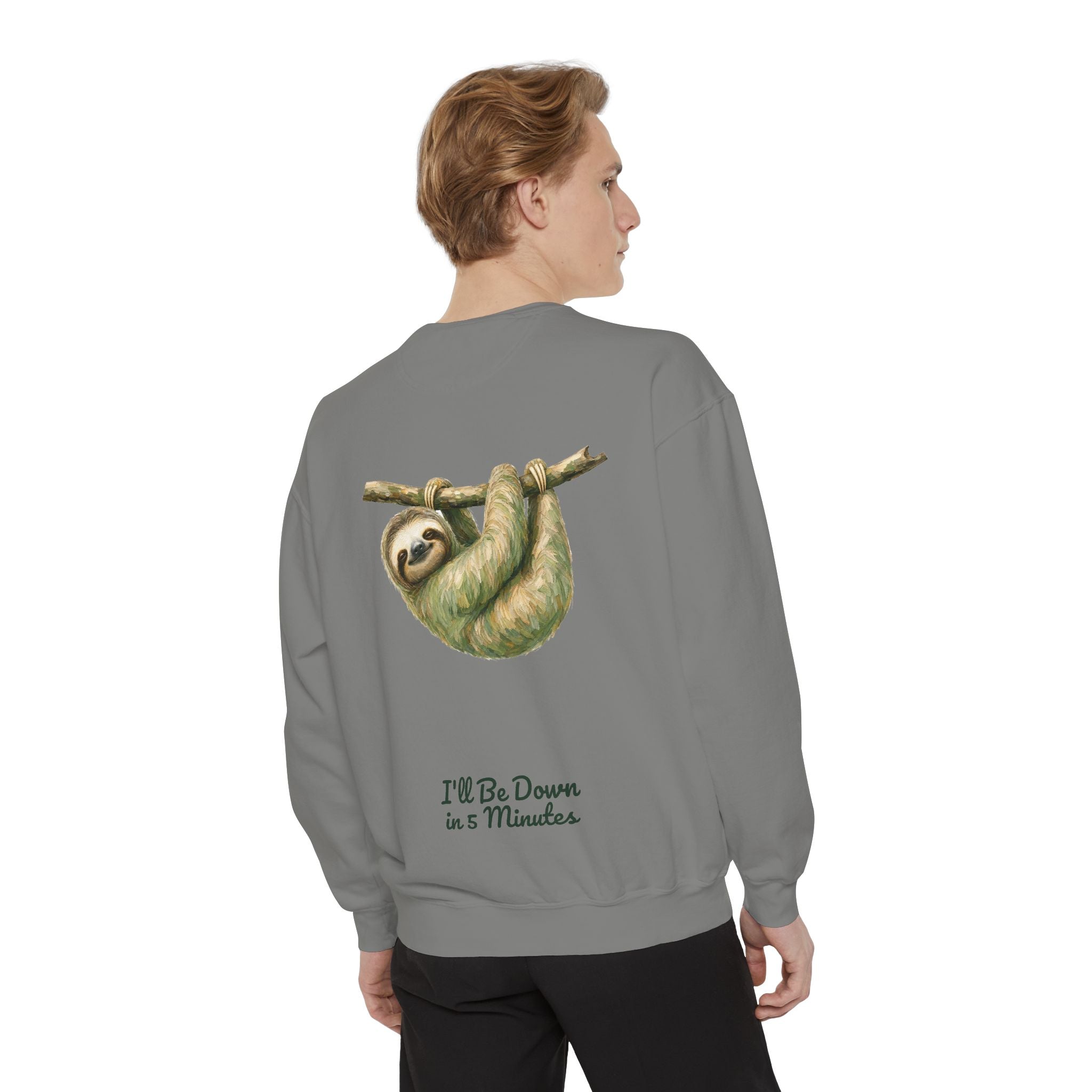 Sloth Shirt, I'll Be Down in 5 Minutes Tee, Funny Lazy Sloth Gift, Painterly Introvert Sweatshirt