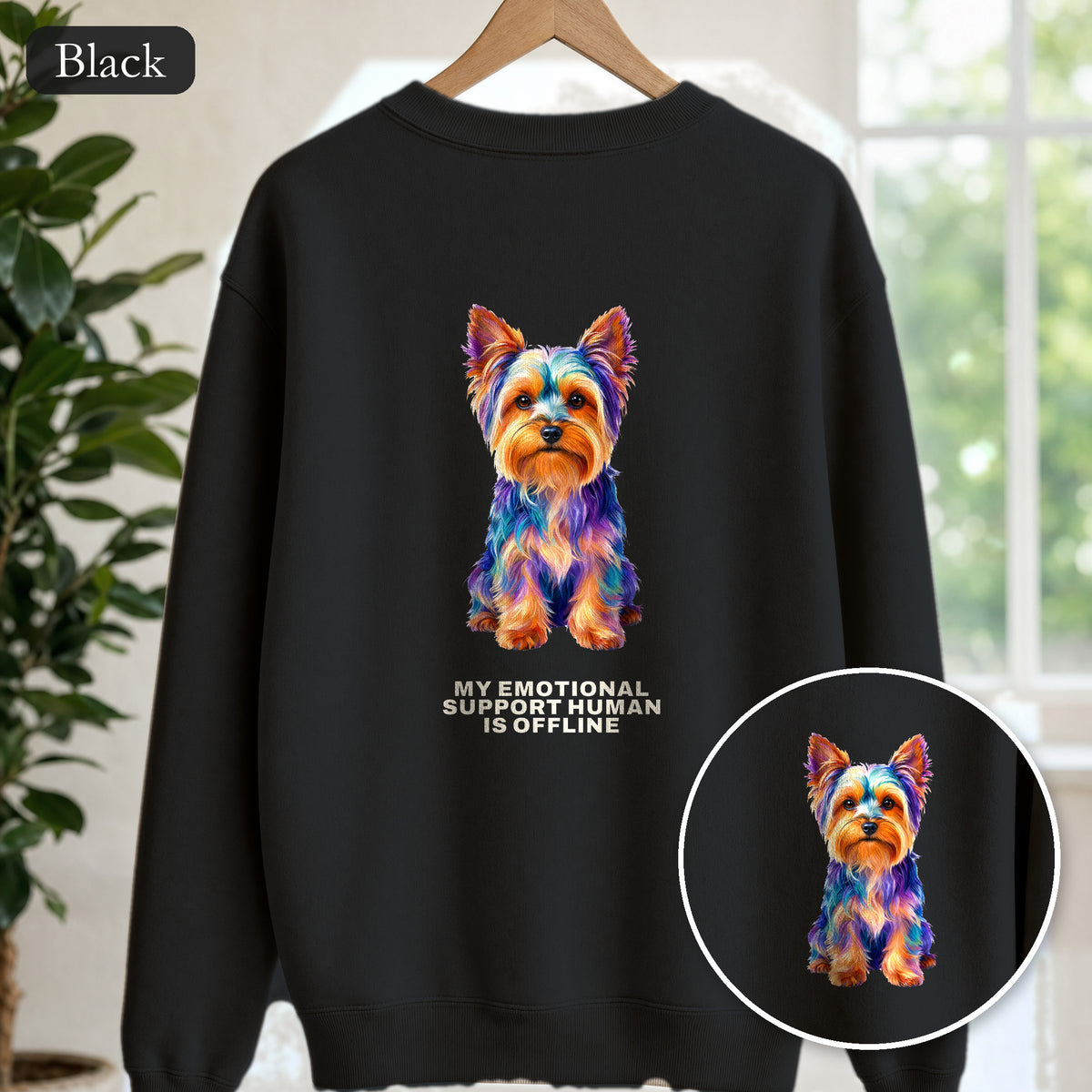Yorkie Shirt, My Emotional Support Human Is Offline Tee, Funny Yorkshire Terrier Dog Mom Gift, Dog Lover Sweatshirt