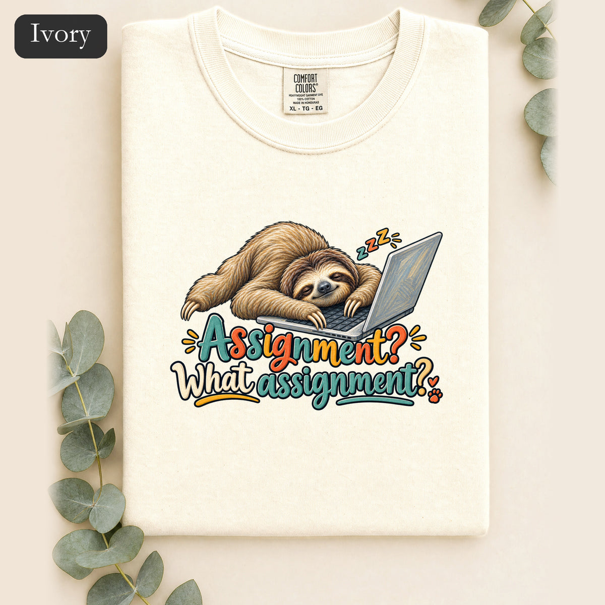 Sloth With Laptop Shirt, Assignment? What assignment? Funny Tee, Lazy Work From Home Gift, Painterly Sloth Shirt