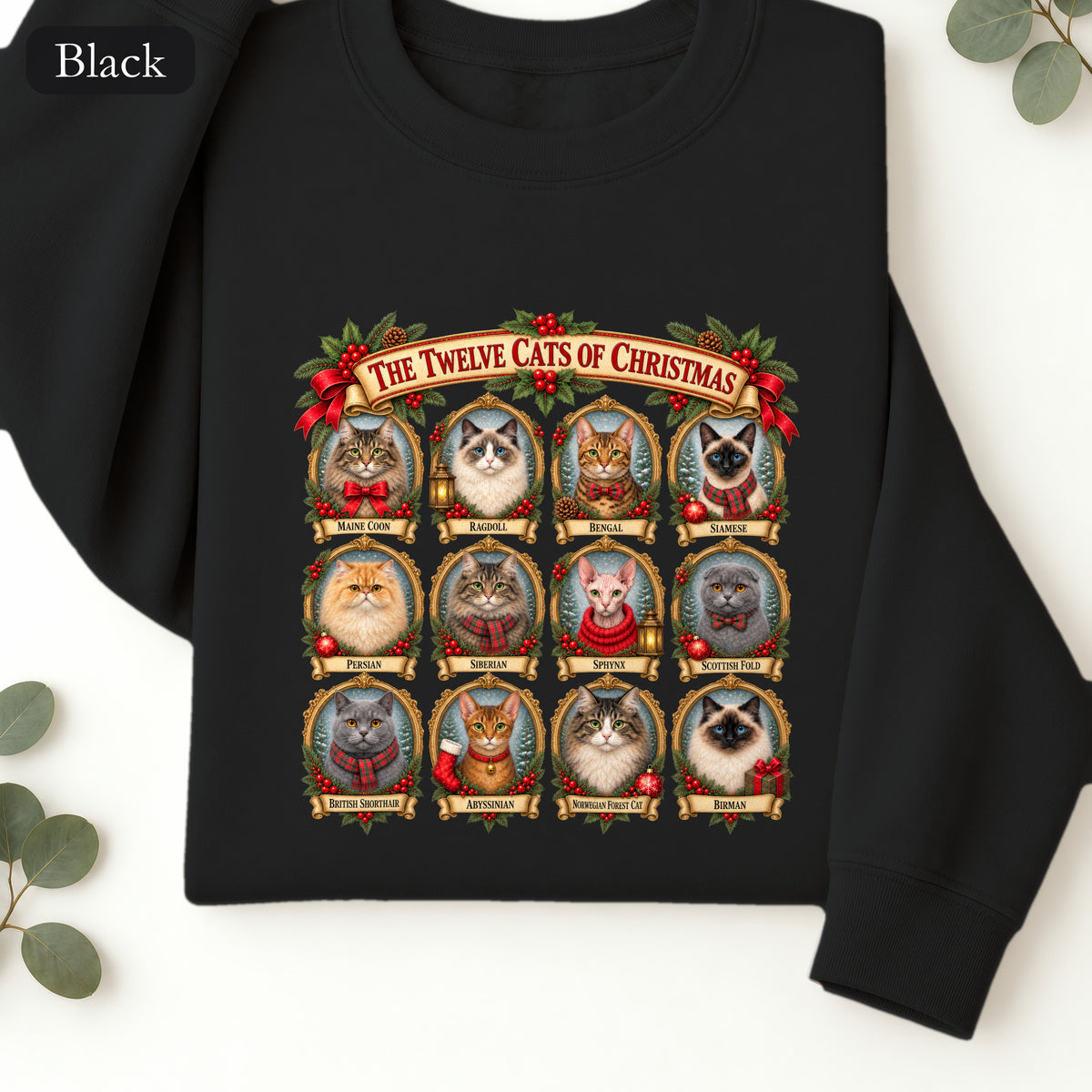 The Twelve Cats of Christmas sweatshirt | holiday cat portrait collage