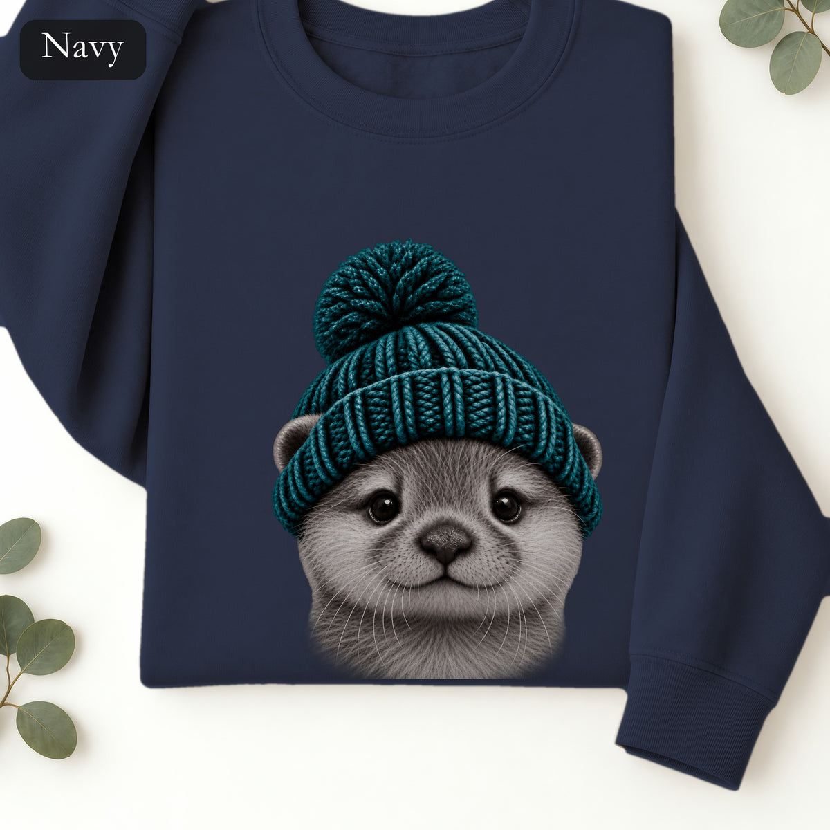 Otter Wearing Beanie Crewneck Sweatshirt | Cute Animal Illustration