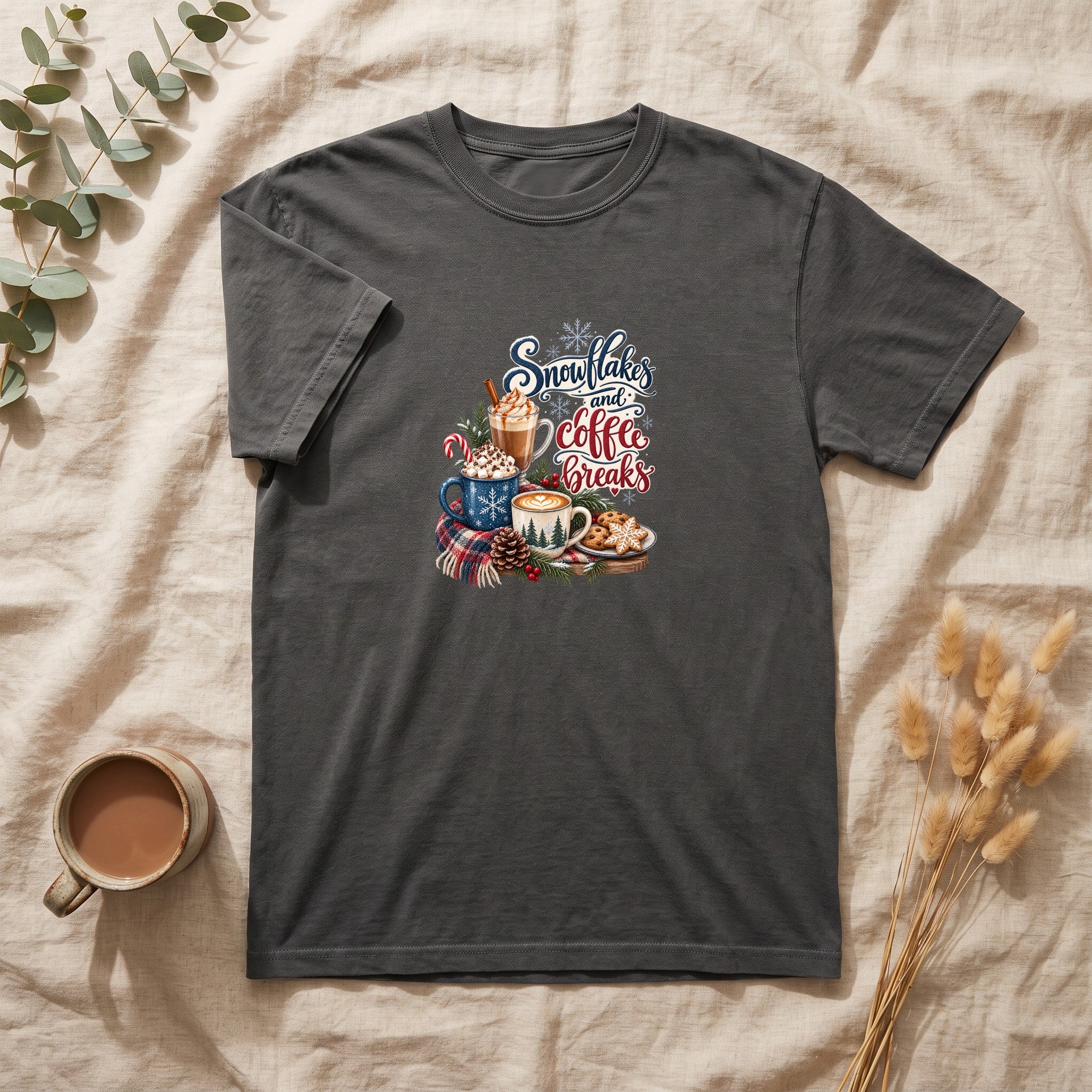Snowflakes and Coffee Break Shirt | Winter Hot Cocoa Mug Design