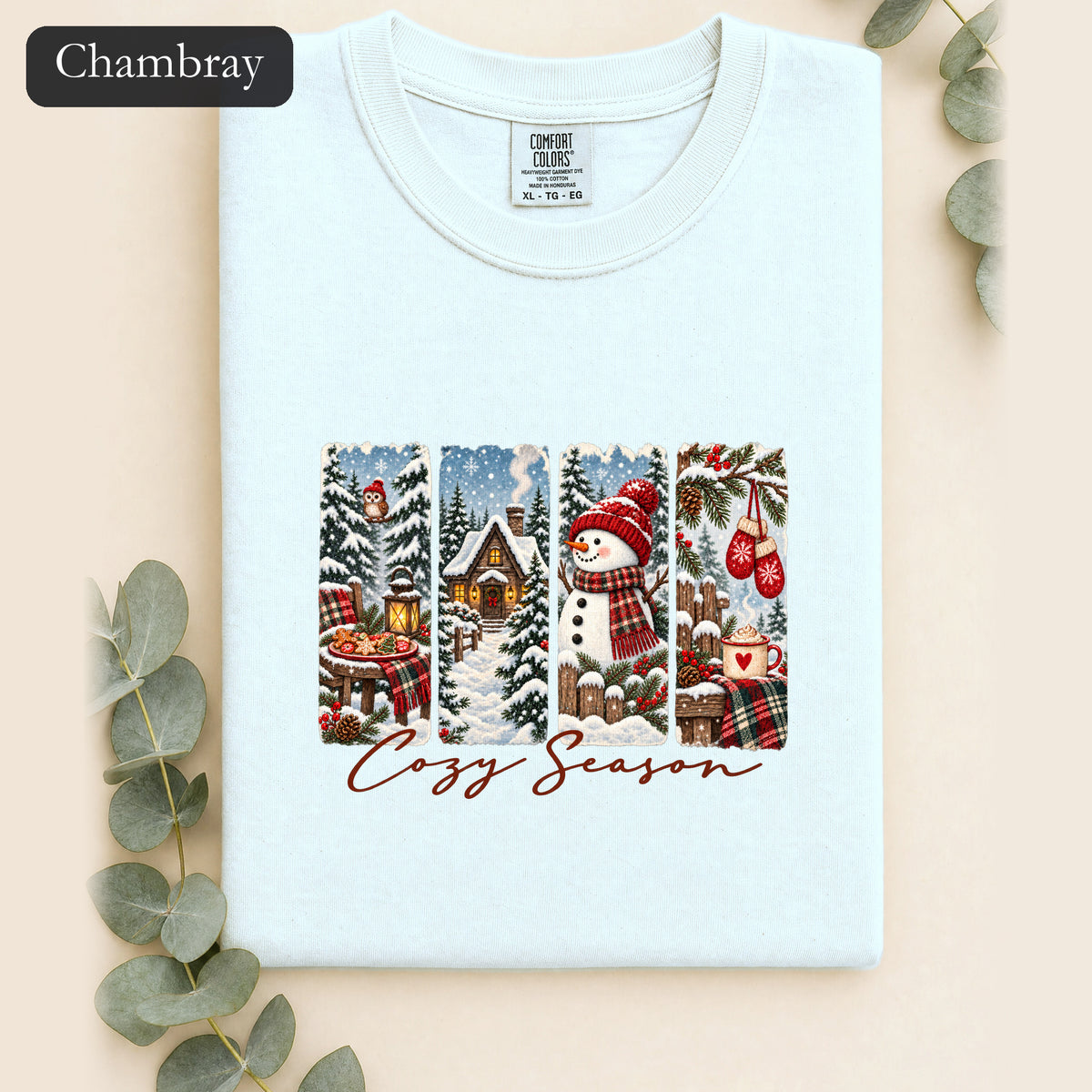 Cozy Winter Scenes Tee | Snowman Cabin Holiday Shirt