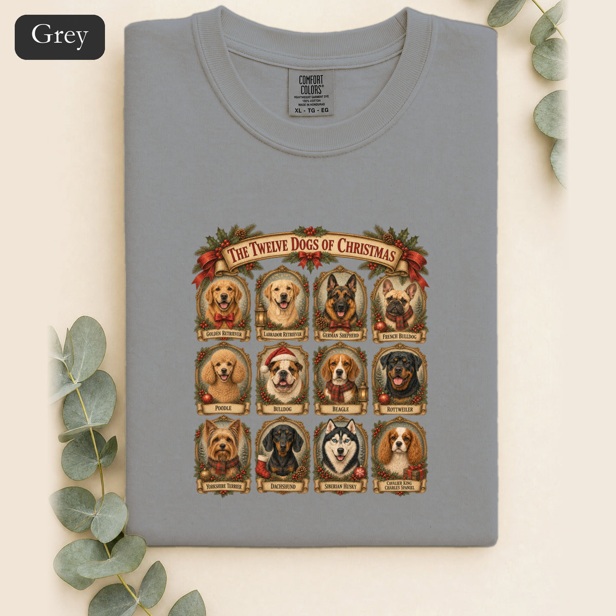 Twelve Dogs of Christmas Shirt | Vintage Dog Portraits Holiday