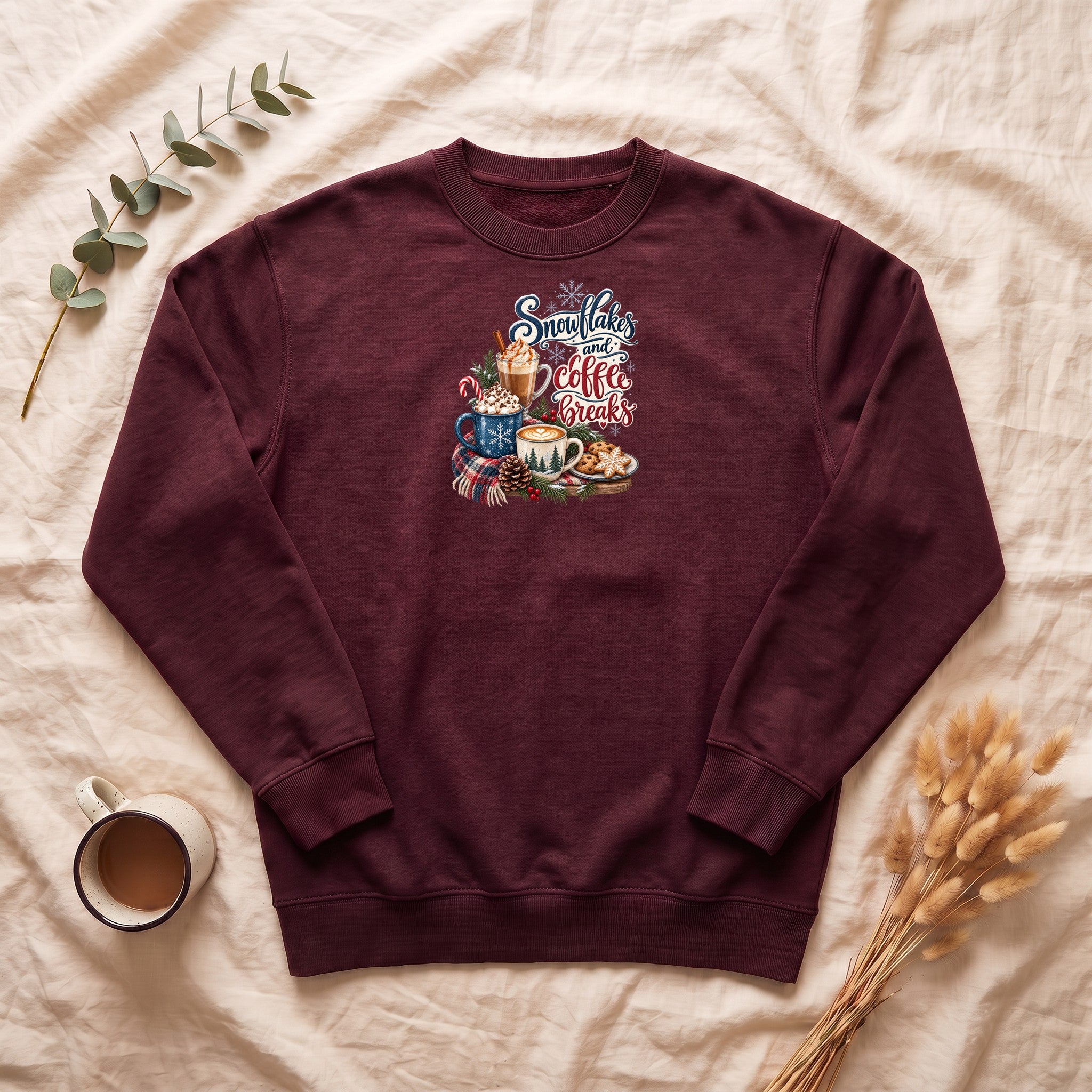 Snowflakes and Coffee Break Sweatshirt | Winter Hot Cocoa Mug Design