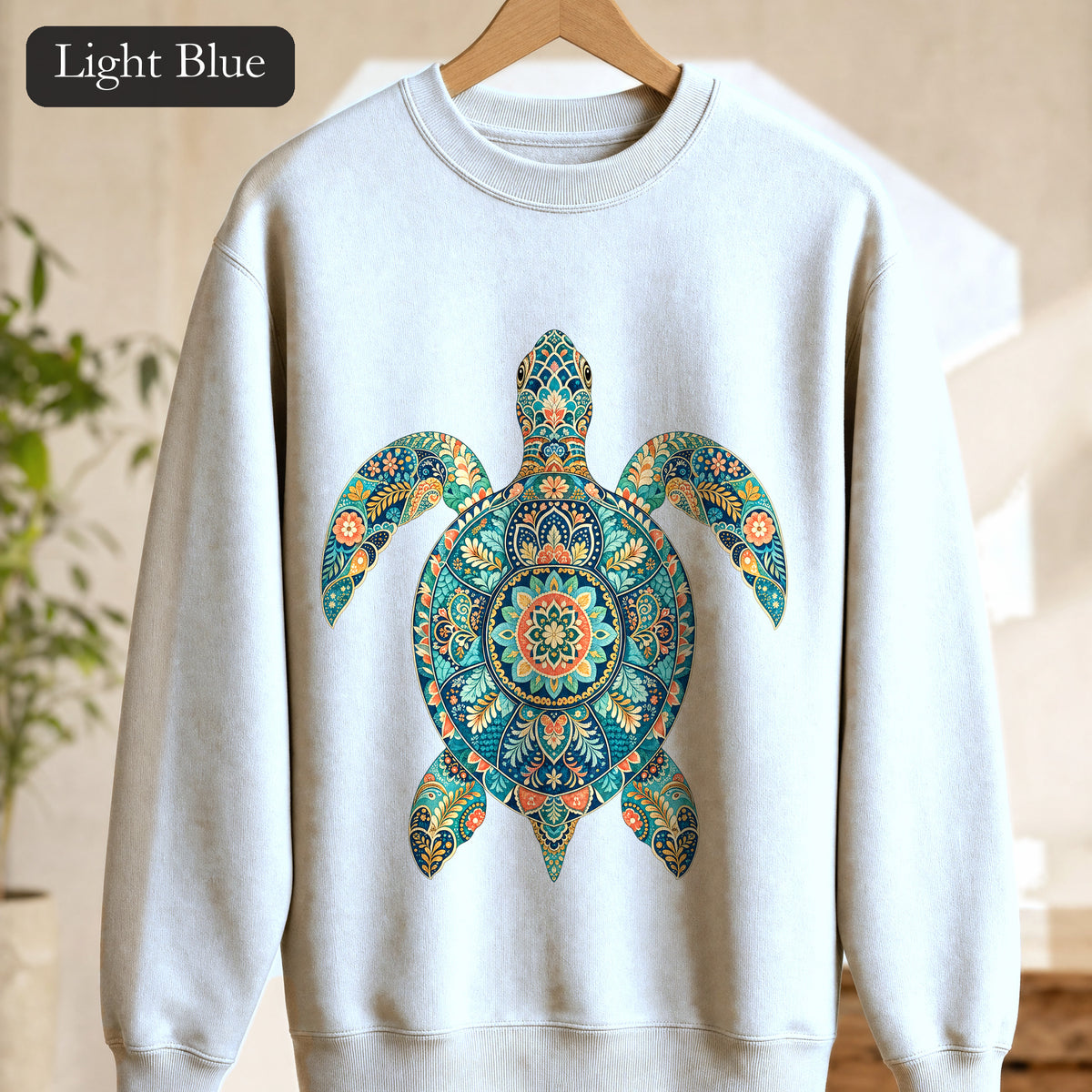Boho Sea Turtle Shirt, Folk Art Turtle Tee, Japanese Pattern Ocean Lover Gift, Vintage Floral Turtle Sweatshirt