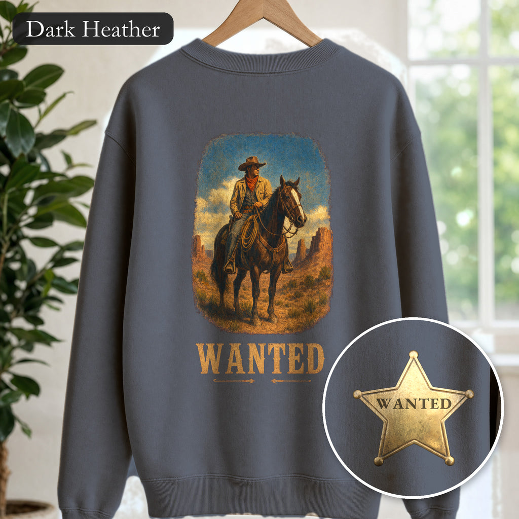 Wanted Cowboy Sweatshirt, Vintage Western Wanted Poster Crewneck, Desert Outlaw Sweatshirt, Sheriff Star Cowboy Gift