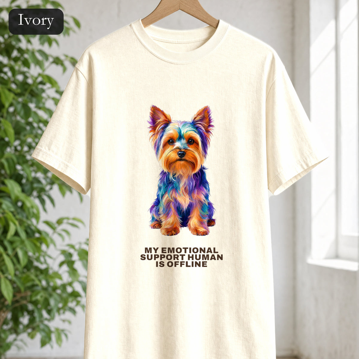 Yorkie Shirt, My Emotional Support Human Is Offline Tee, Funny Yorkshire Terrier Dog Mom Gift, Dog Lover Sweatshirt