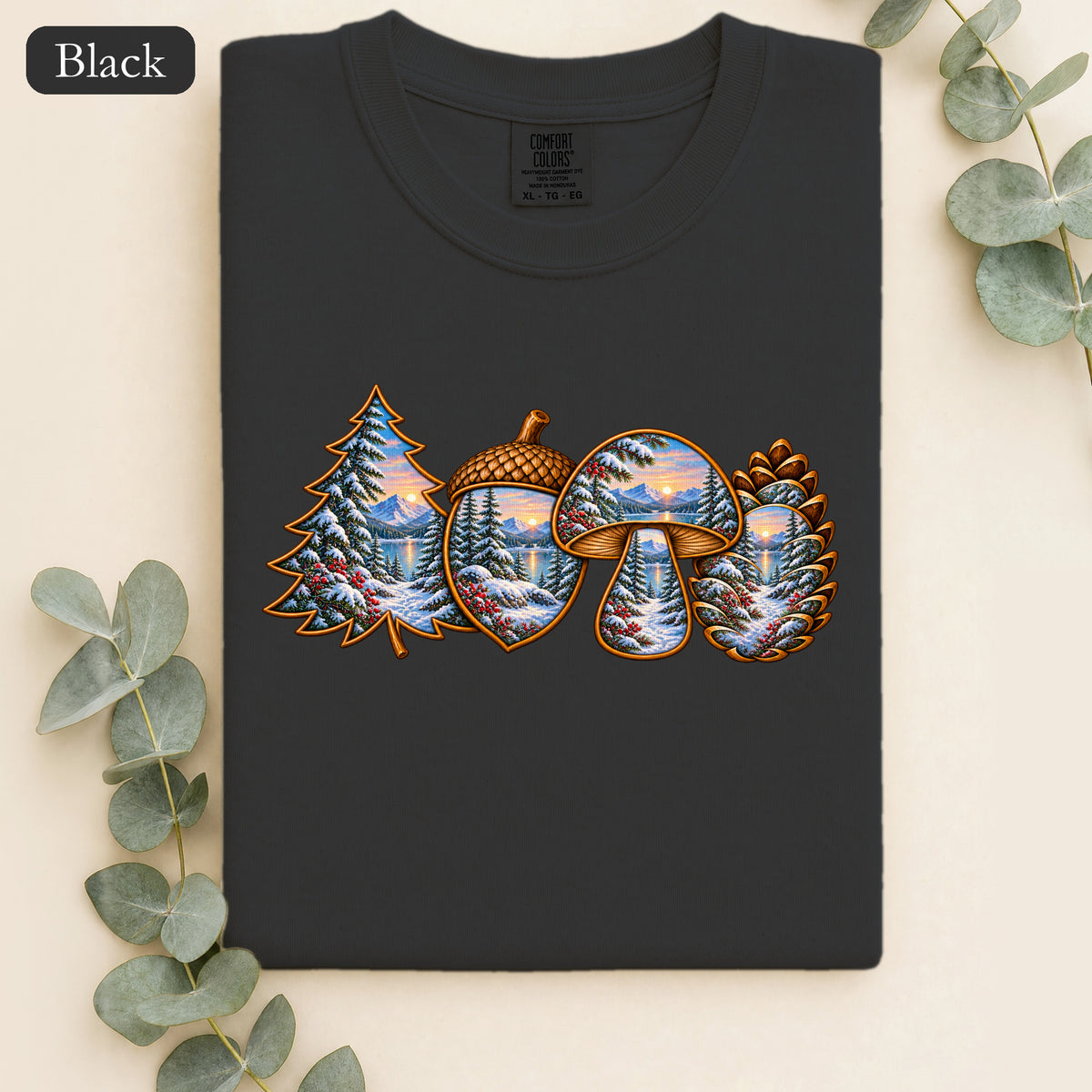 Winter Forest Tee, Vintage Cabin Nature Shirt