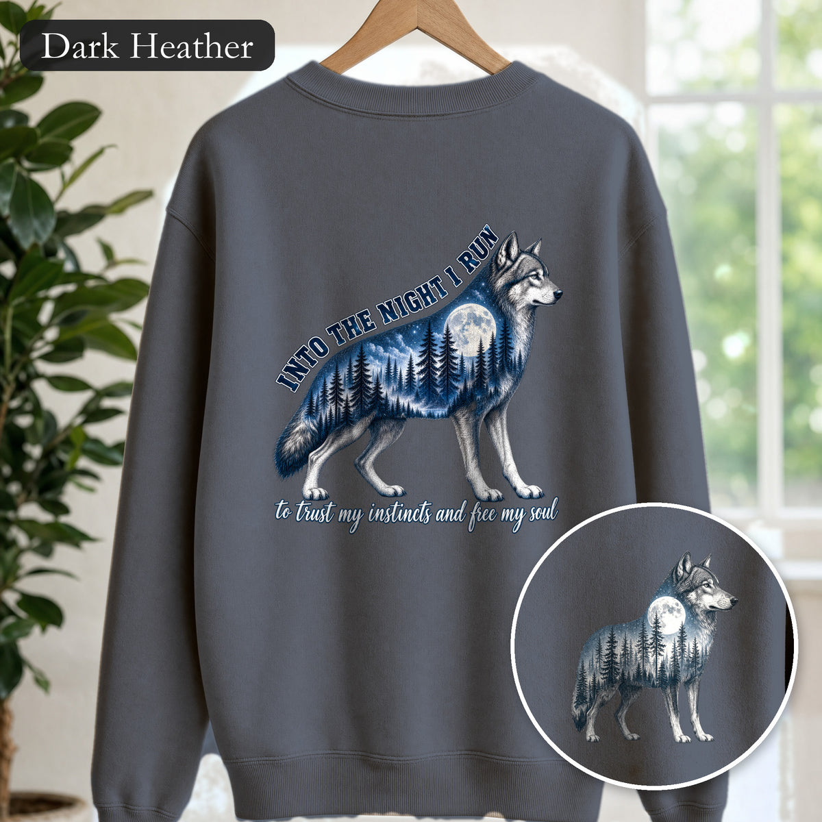 Into the Night I Run Shirt, Wolf Double Exposure Tee, Moonlit Forest Wild Spirit Gift, Woodland Nature Sweatshirt