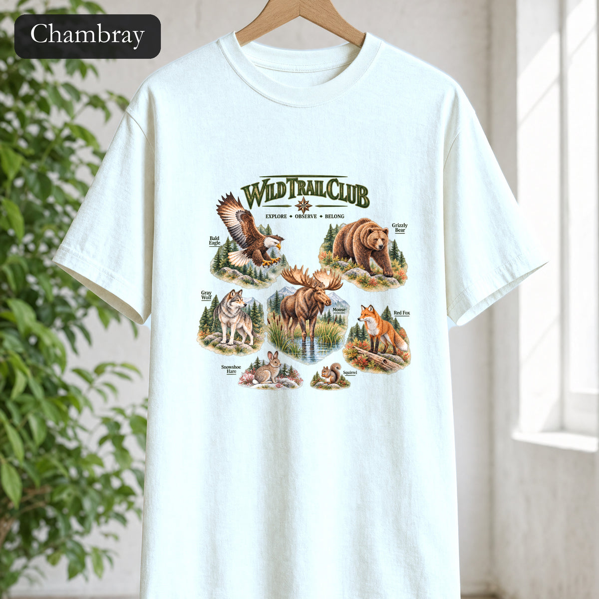 Wild Trail Club Shirt, Woodland Animals Tee, Walk Steady Go Far, Hiking Nature Lover Gift